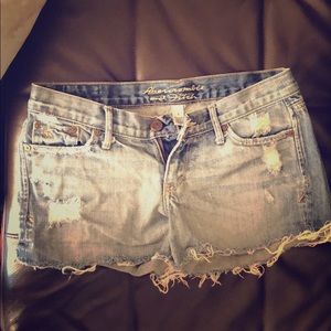 A f washed jean shorts